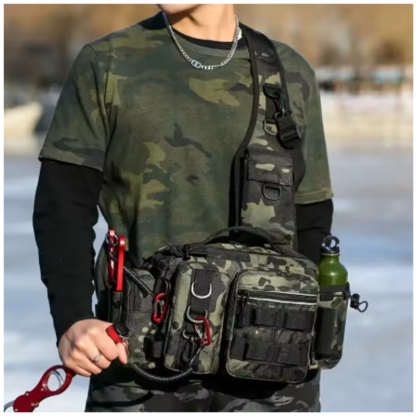 Fishing Tackle Backpack with Rod Holder