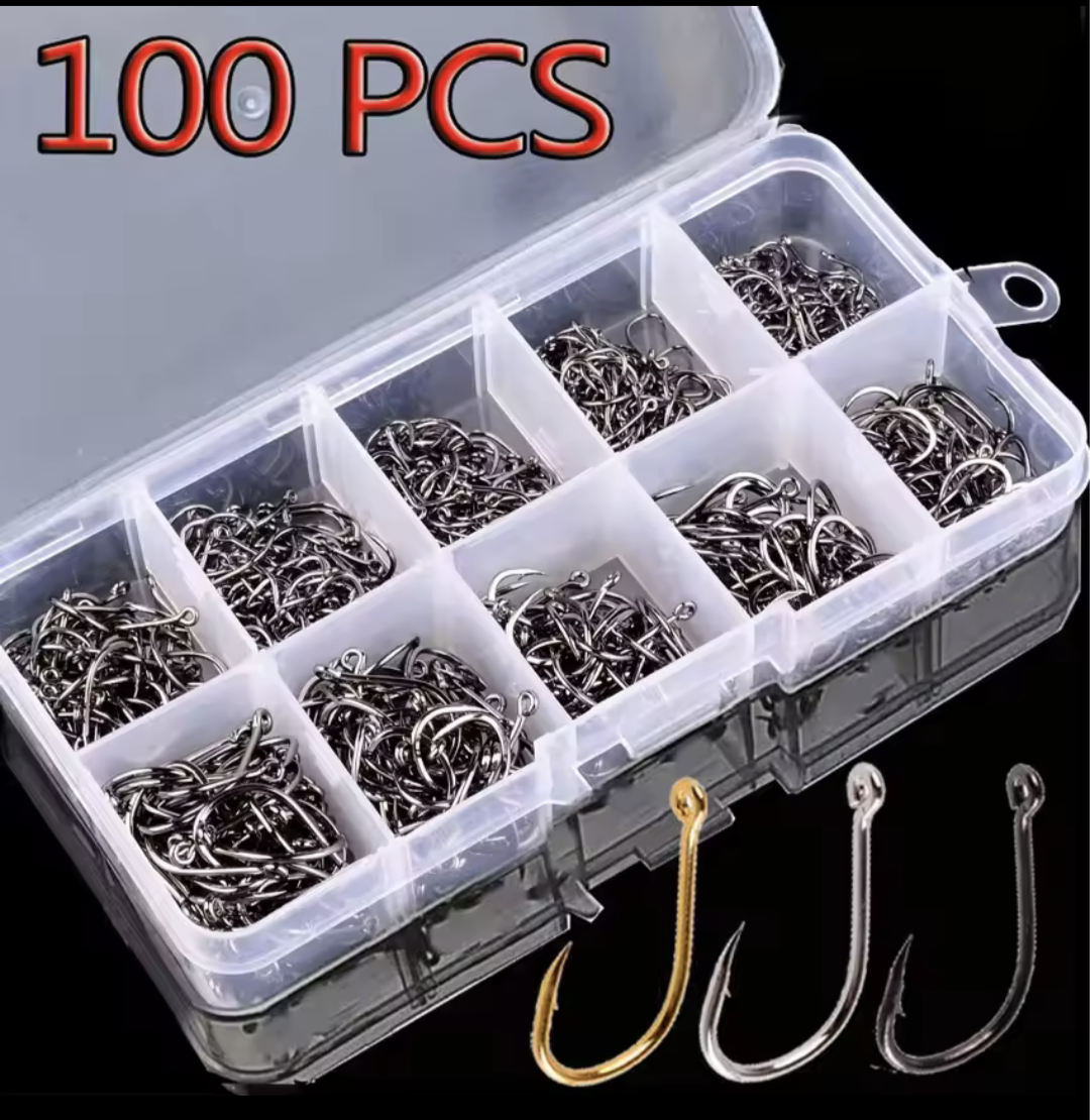 100pcs Carbon Steel Fishing Hooks Set