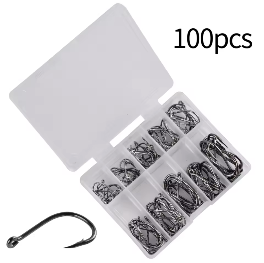 100pcs Carbon Steel Fishing Hooks Set