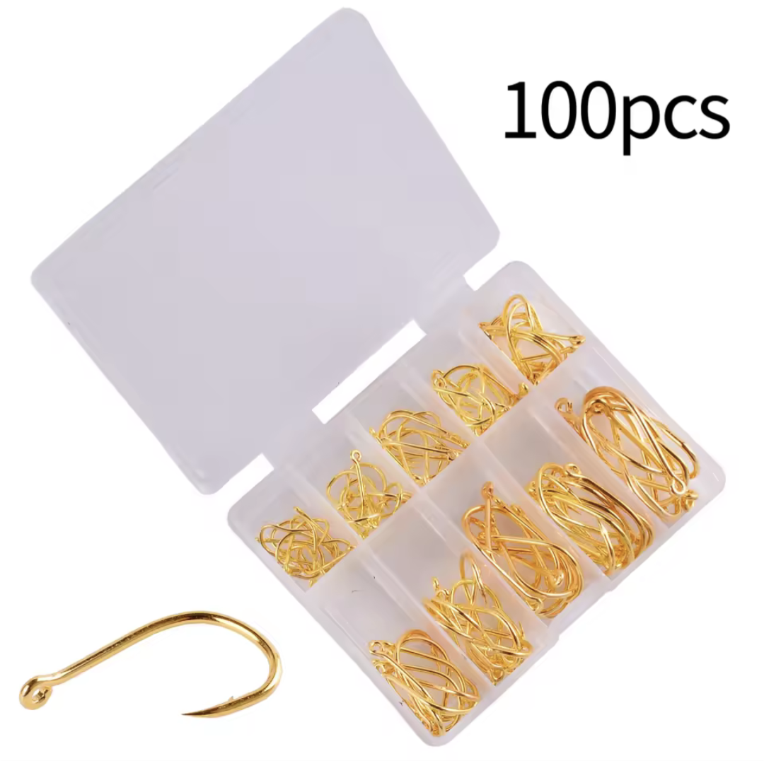 100pcs Carbon Steel Fishing Hooks Set