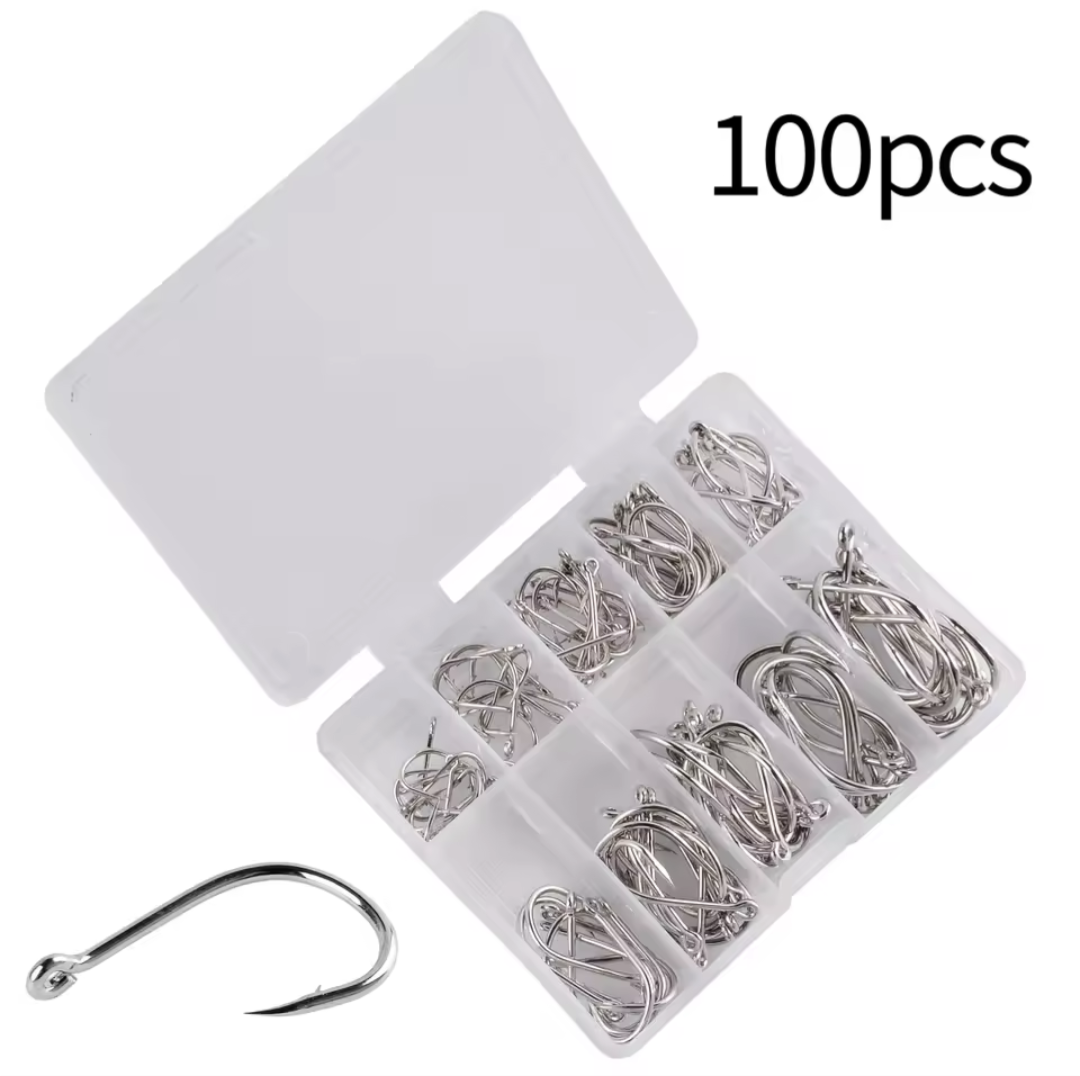 100pcs Carbon Steel Fishing Hooks Set