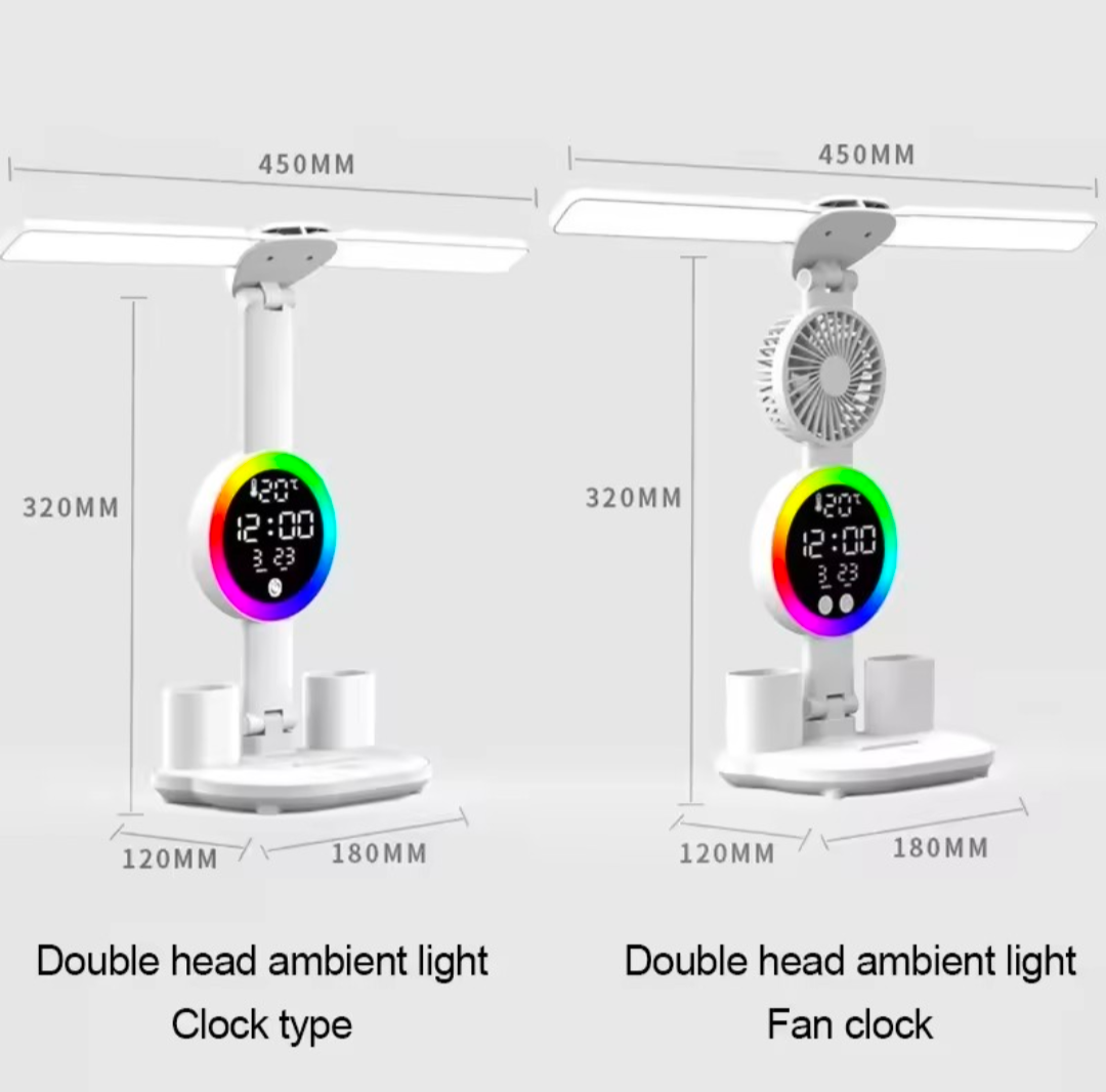 LED Table Lamp with Fan & Clock Display