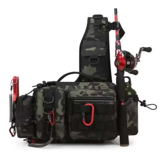 Fishing Tackle Backpack with Rod Holder