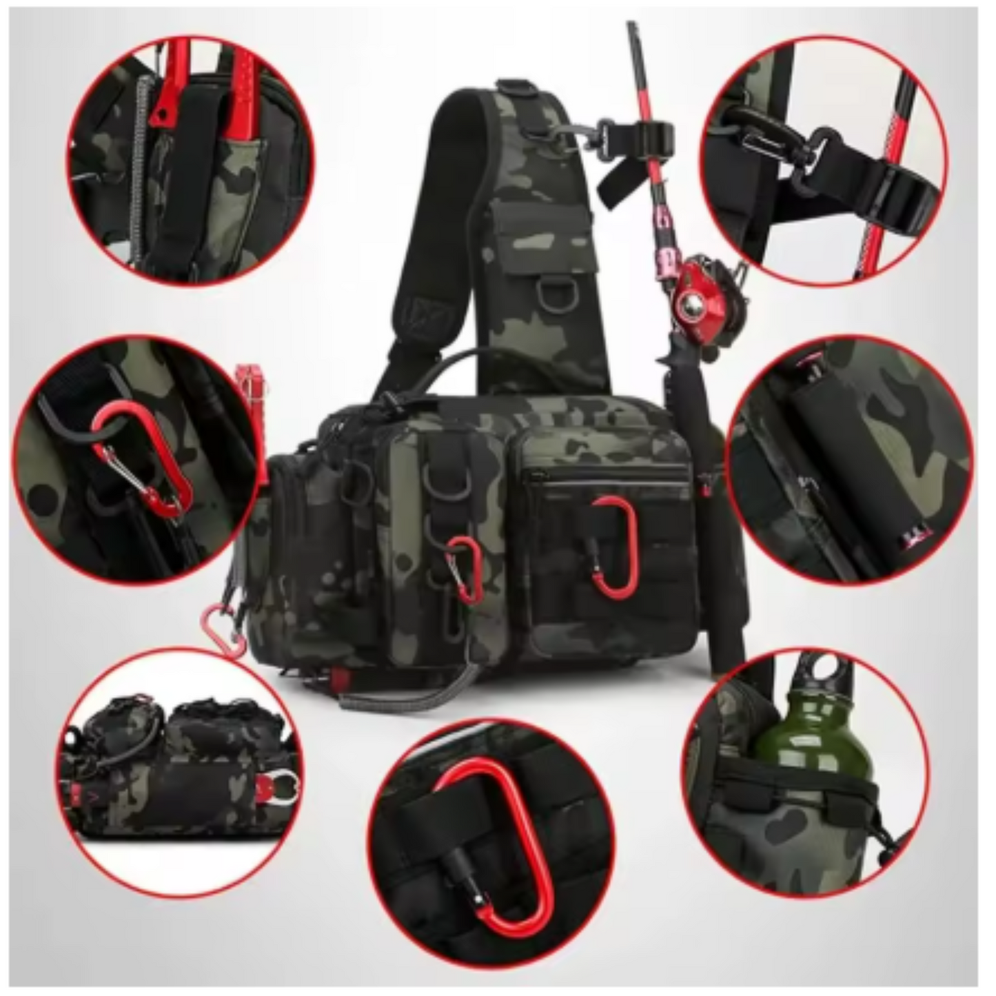 Fishing Tackle Backpack with Rod Holder