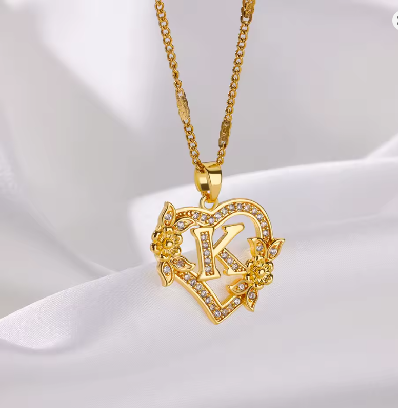 Gold Heart Initial Necklace