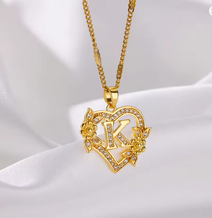 Gold Heart Initial Necklace
