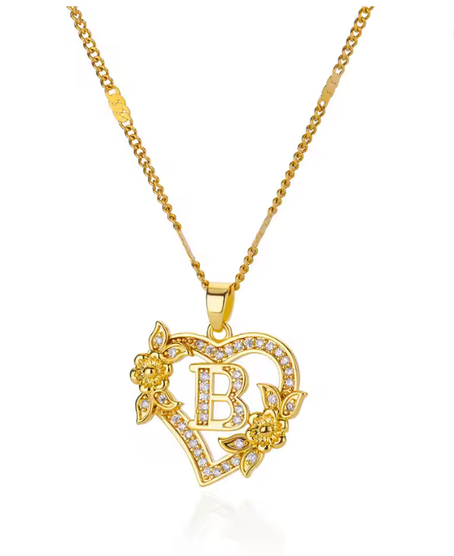 Gold Heart Initial Necklace
