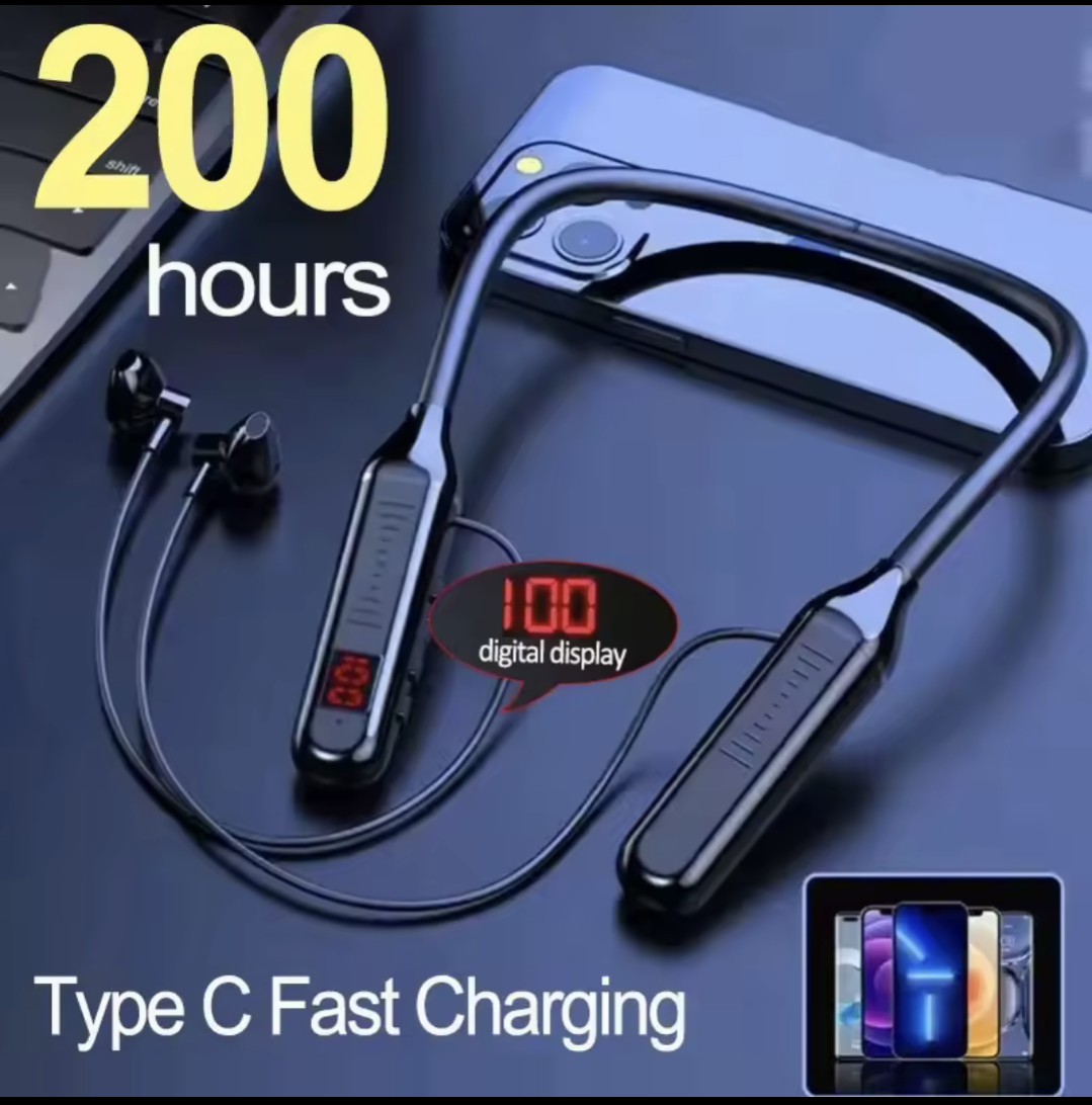 Wireless Neckband Headset with LED Display