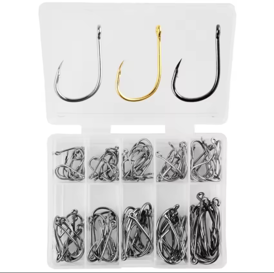 100pcs Carbon Steel Fishing Hooks Set