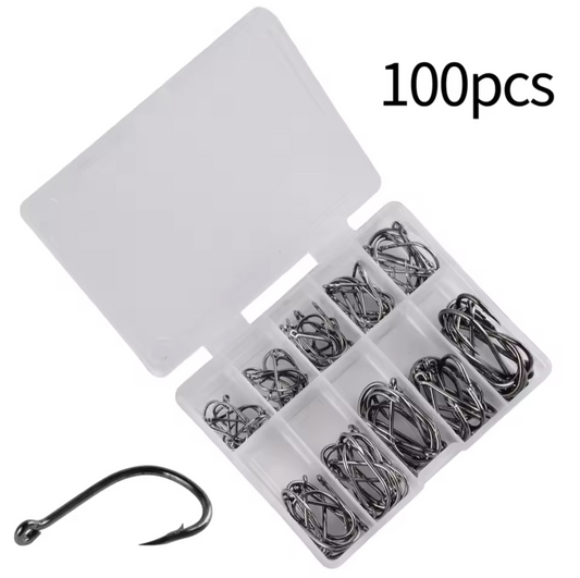 100pcs Carbon Steel Fishing Hooks Set