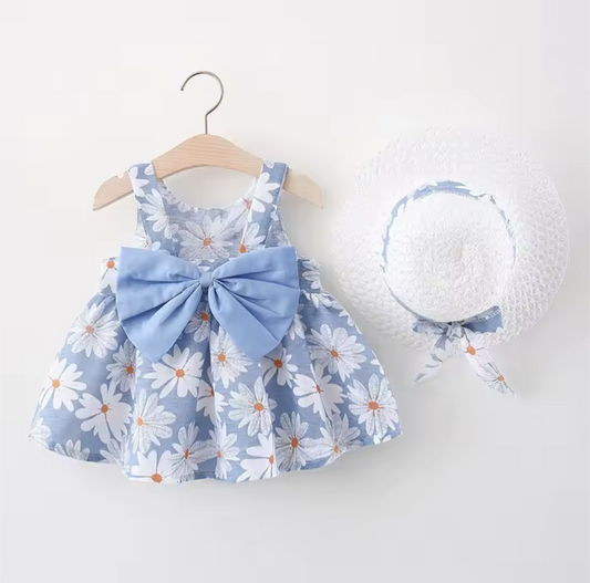 Baby Girl Summer Dress & Sun Hat Set (2 Pcs)