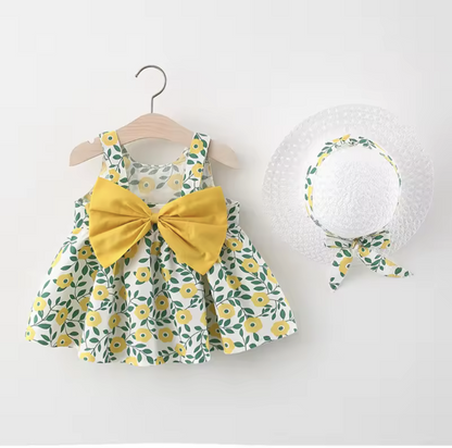 Baby Girl Summer Dress & Sun Hat Set (2 Pcs)