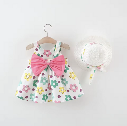 Baby Girl Summer Dress & Sun Hat Set (2 Pcs)