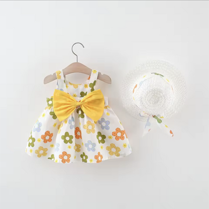 Baby Girl Summer Dress & Sun Hat Set (2 Pcs)