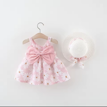 Baby Girl Summer Dress & Sun Hat Set (2 Pcs)