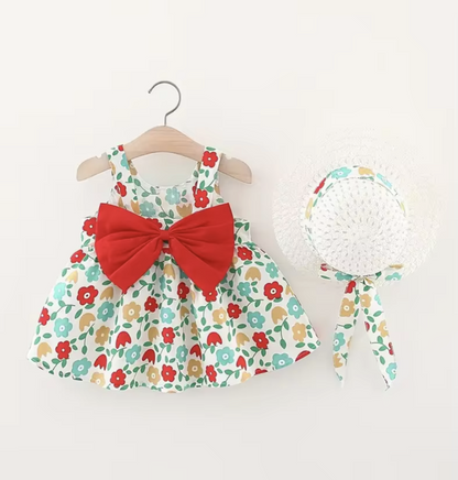 Baby Girl Summer Dress & Sun Hat Set (2 Pcs)