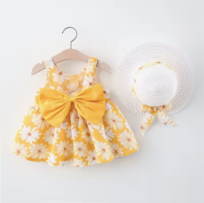 Baby Girl Summer Dress & Sun Hat Set (2 Pcs)