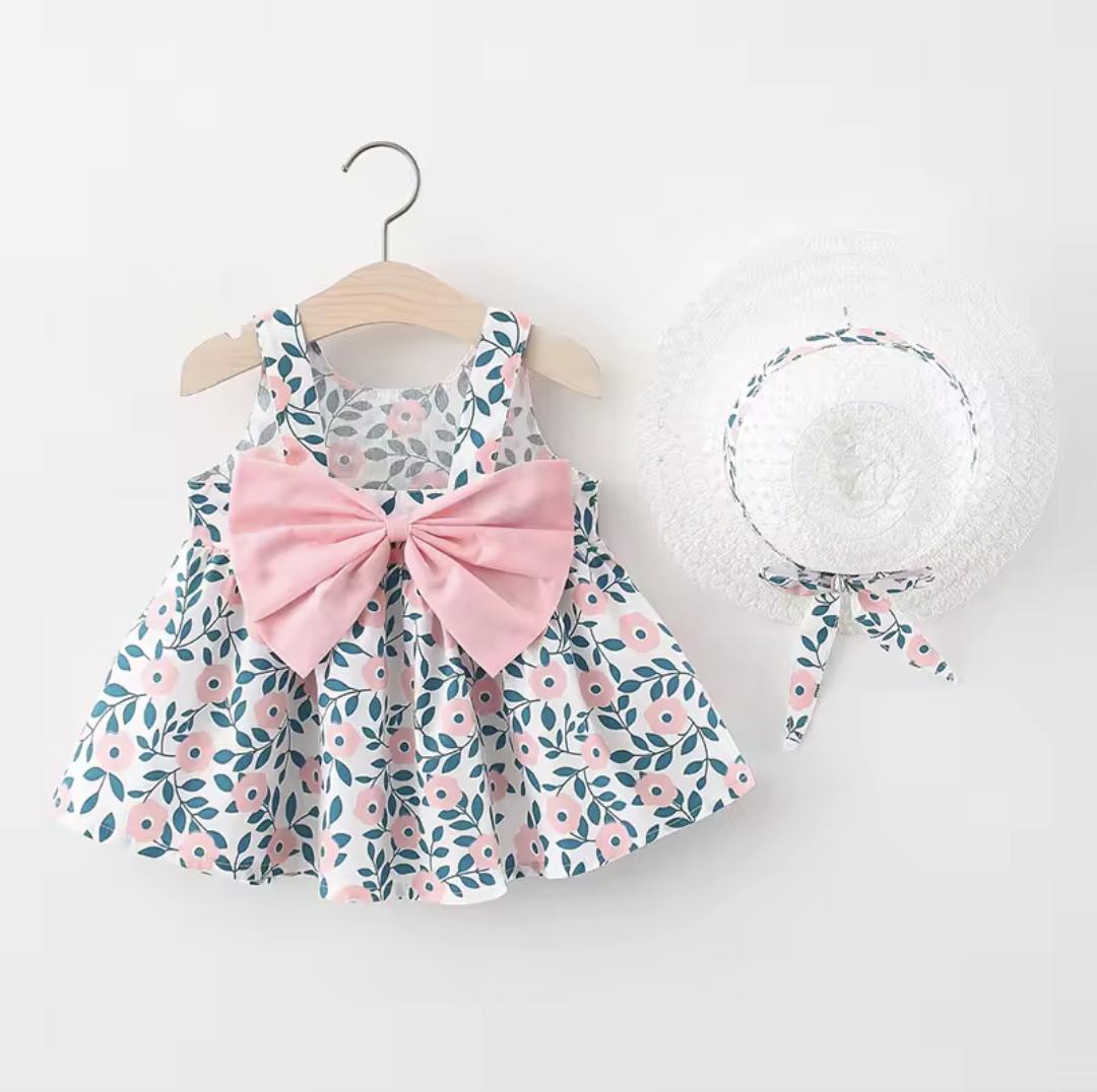 Baby Girl Summer Dress & Sun Hat Set (2 Pcs)
