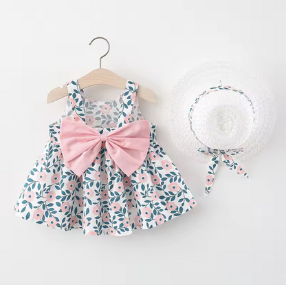 Baby Girl Summer Dress & Sun Hat Set (2 Pcs)