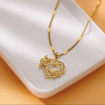 Gold Heart Initial Necklace