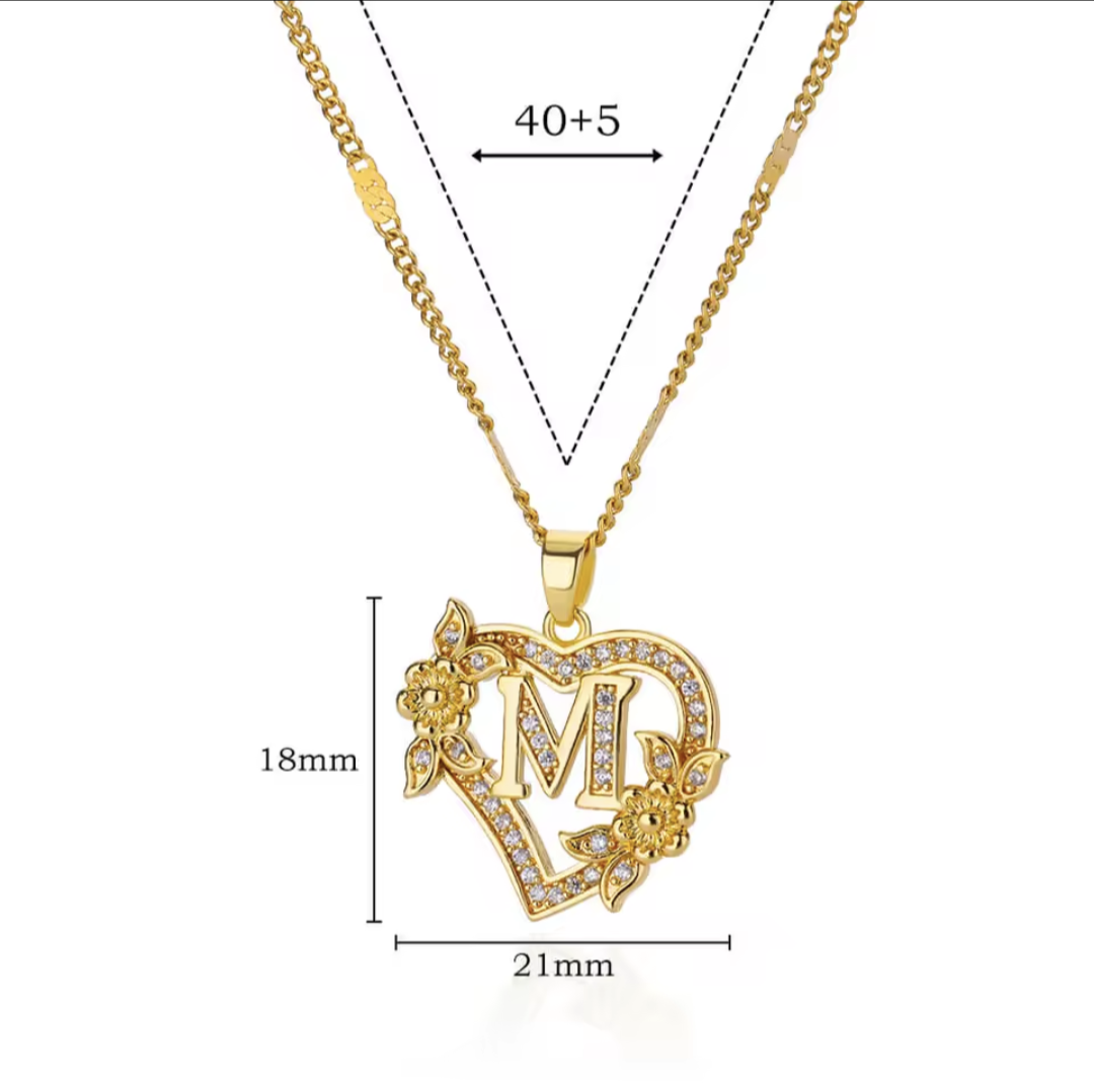 Gold Heart Initial Necklace