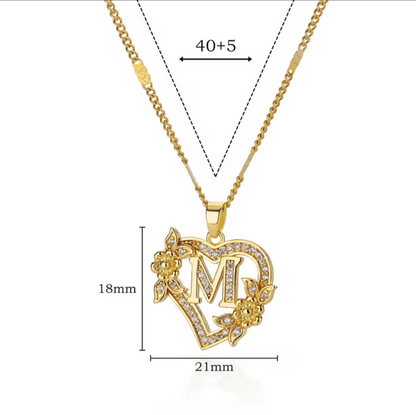 Gold Heart Initial Necklace