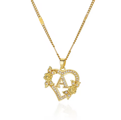 Gold Heart Initial Necklace