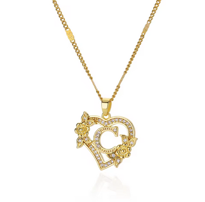 Gold Heart Initial Necklace