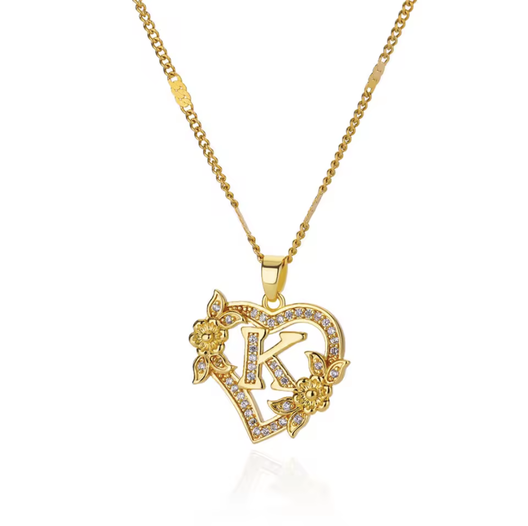 Gold Heart Initial Necklace