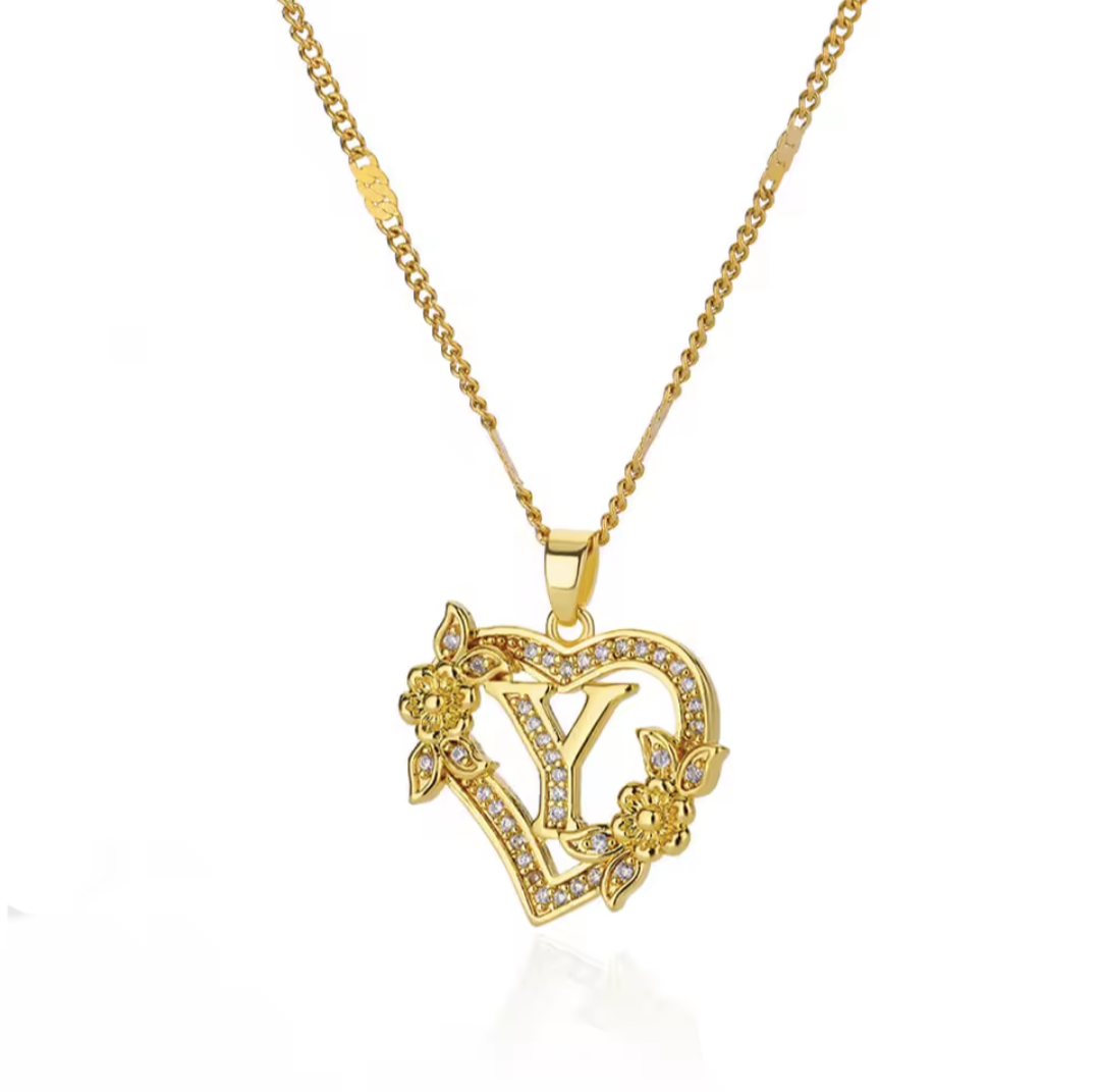 Gold Heart Initial Necklace