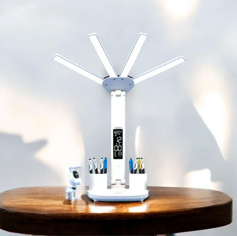 3-Color LED Table Lamp with Fan & Clock