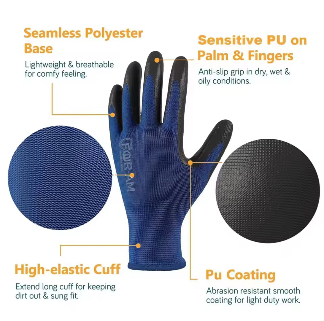 12 Pairs Ultra-Thin PU Coated Work Gloves