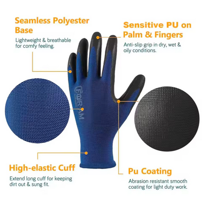 12 Pairs Ultra-Thin PU Coated Work Gloves