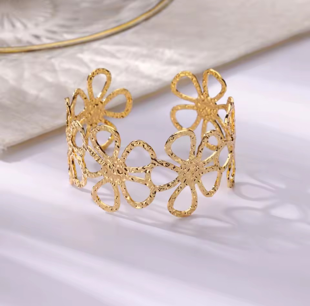 Stainless Steel Flower Leaf Bracelet