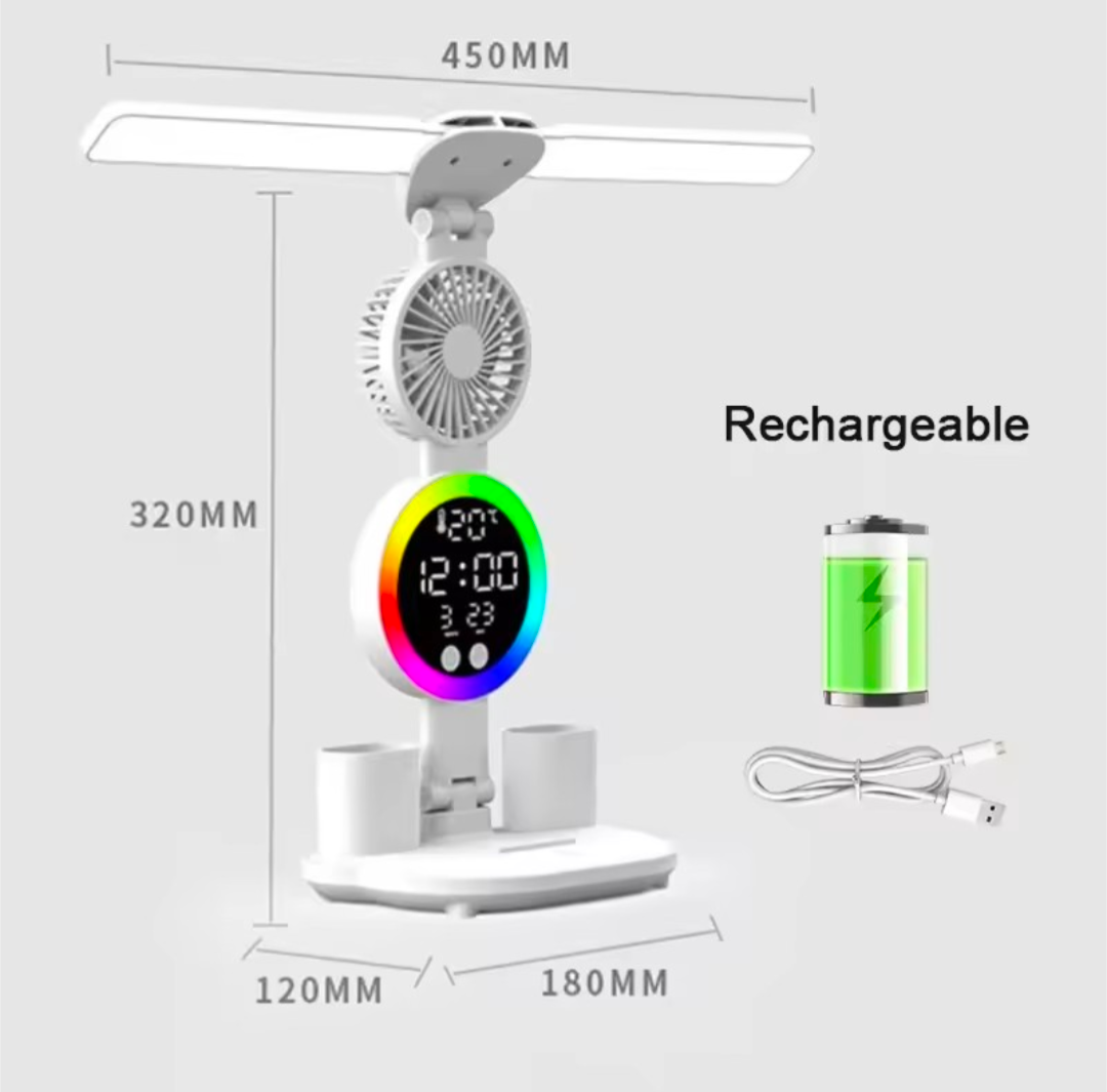 LED Table Lamp with Fan & Clock Display