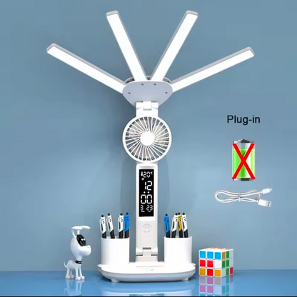3-Color LED Table Lamp with Fan & Clock