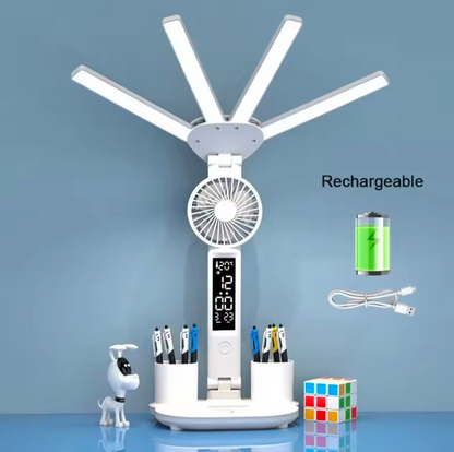 3-Color LED Table Lamp with Fan & Clock