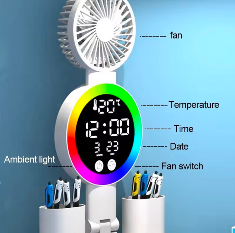 LED Table Lamp with Fan & Clock Display