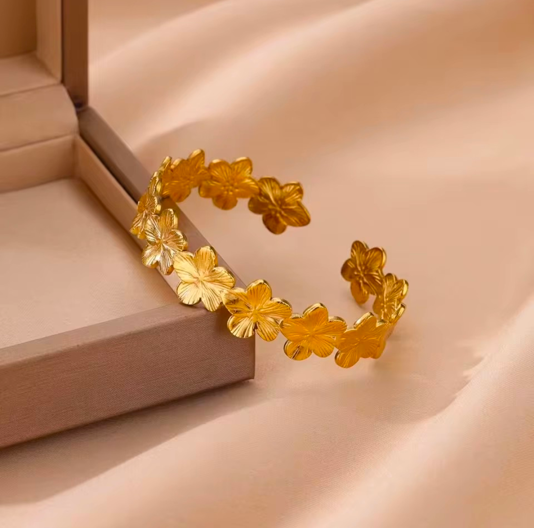 Stainless Steel Flower Leaf Bracelet