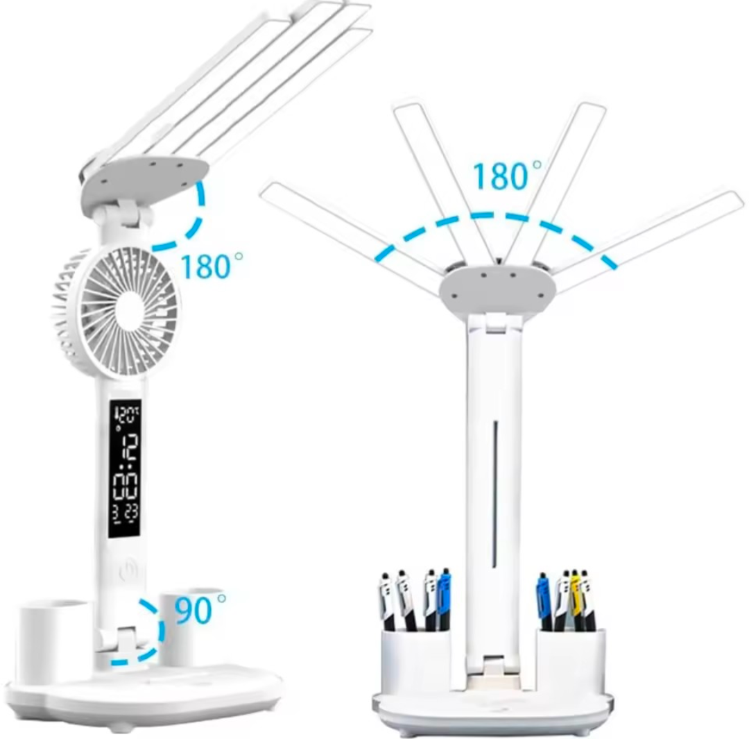 3-Color LED Table Lamp with Fan & Clock