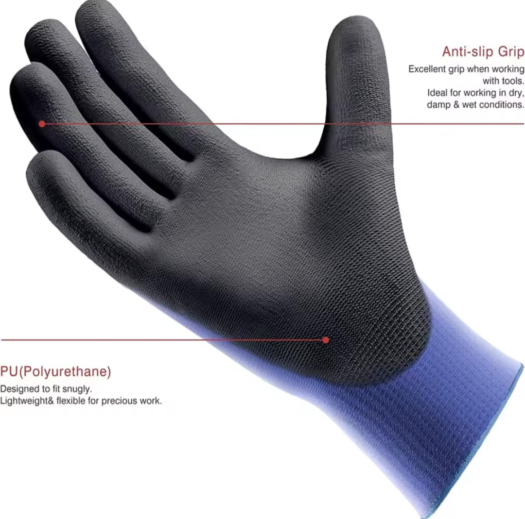12 Pairs Ultra-Thin PU Coated Work Gloves