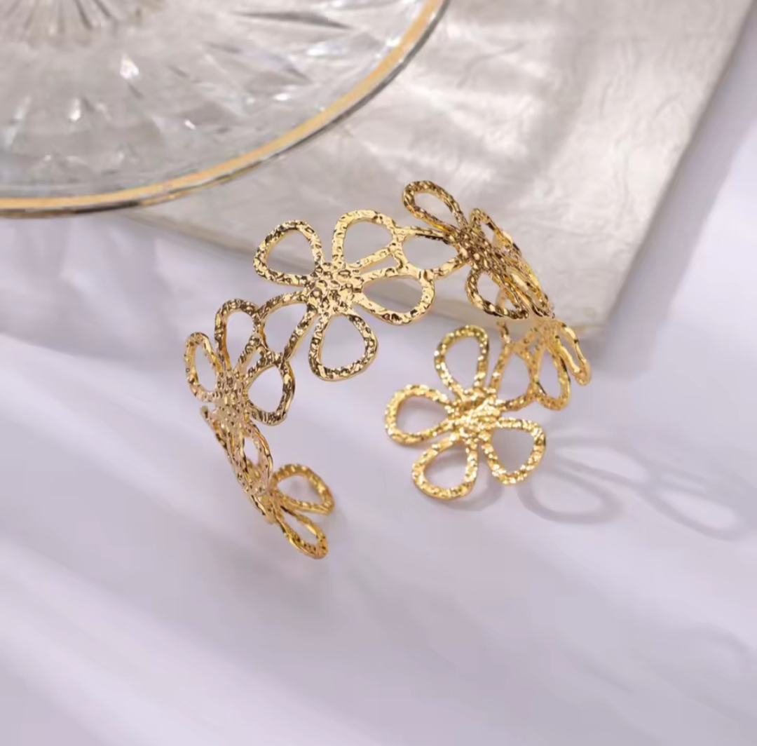 Stainless Steel Flower Leaf Bracelet