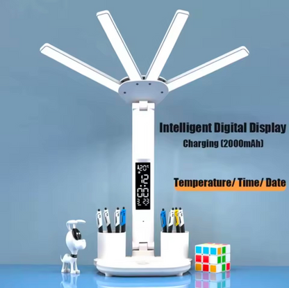 3-Color LED Table Lamp with Fan & Clock