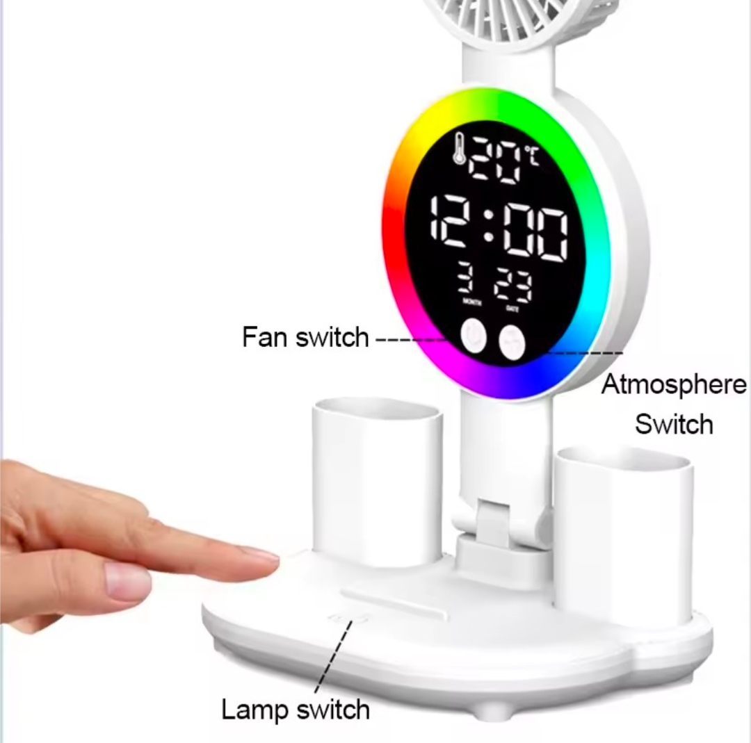 LED Table Lamp with Fan & Clock Display