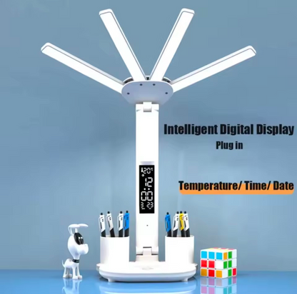 3-Color LED Table Lamp with Fan & Clock