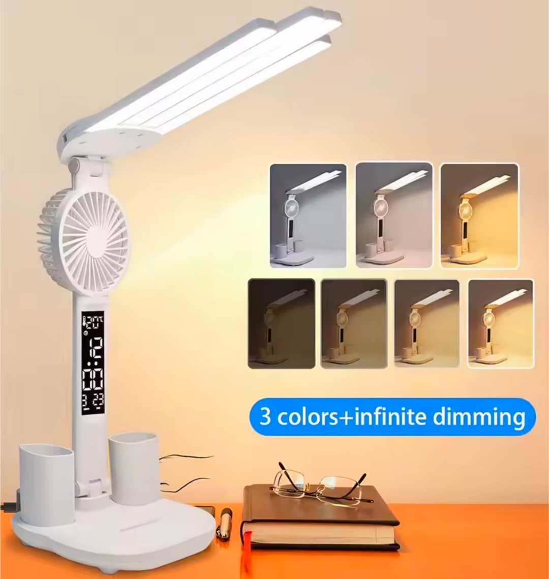 3-Color LED Table Lamp with Fan & Clock